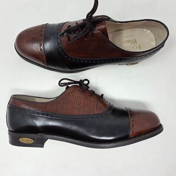 FOOTJOY CLASSICS BLACK BROWN LIZARD LEATHER CAP TOE OXFORD GOLF SHOES WOMENS 9 - Picture 1 of 9